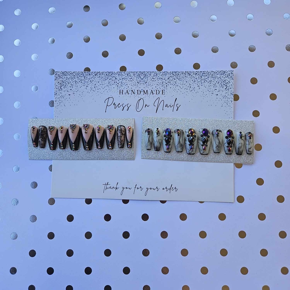 Handmade Press On Nails with Black and Purple Accents